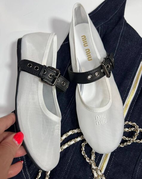 Балетки Miu Miu женский сетка белый 193968