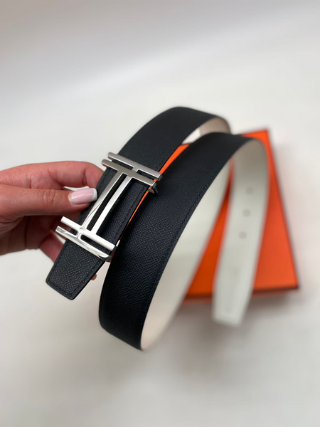 Мужской двусторонний ремень Hermès мужской кожа черный 50777-2