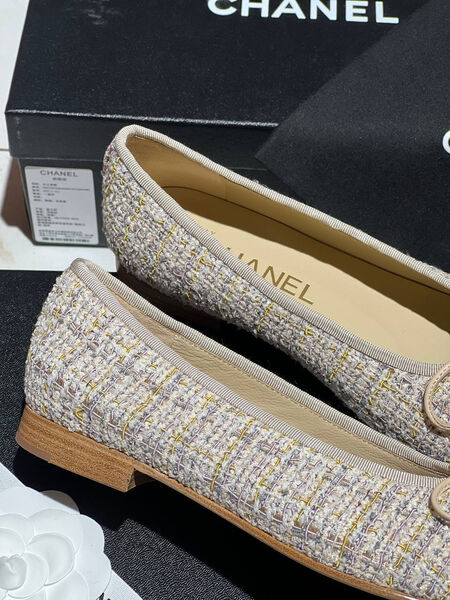 Балетки Chanel женский текстиль бежевый 151529-3