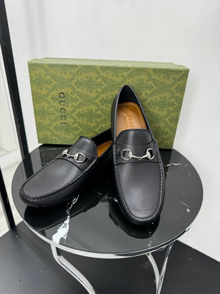 Мужские мокасины Gucci мужской кожа черный 195732-2