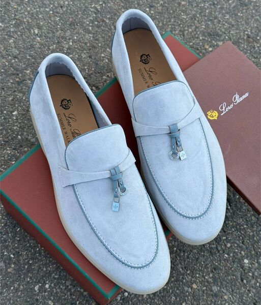 Лоферы Loro Piana женский замша бирюзовый 200049