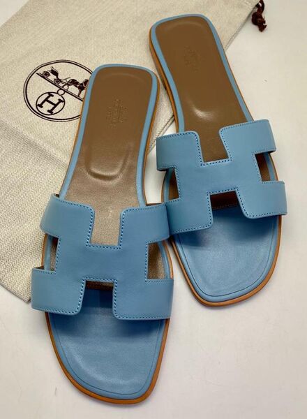 Шлепки Hermès женский кожа бирюзовый 89233