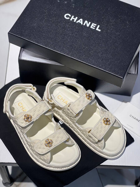 Сандалии Chanel женский текстиль белый 109666-2