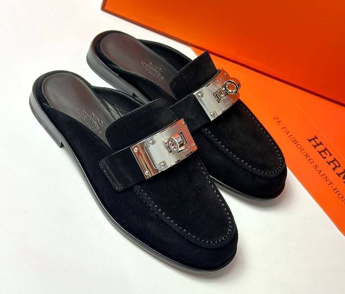 Сабо Hermès женский замша черный 149027