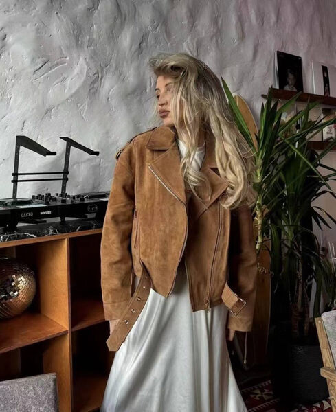 Куртка Saint Laurent женский замша бежевый 194761-2