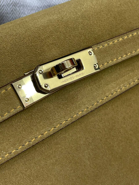 Сумка Hermèskelly Pochette женский замша горчичный 150186-3