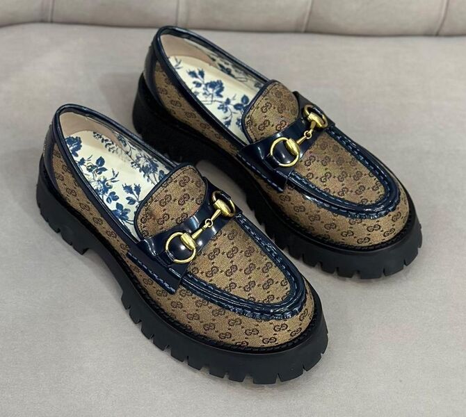 Лоферы Gucci женский текстиль бежевый 123005