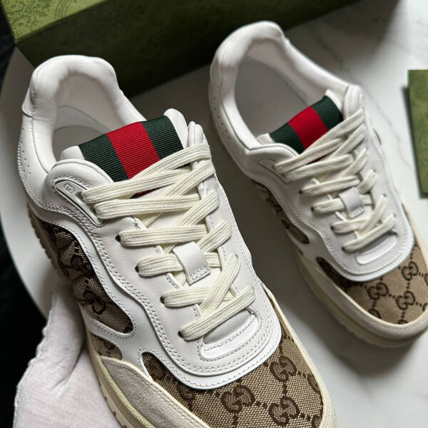 Мужские кеды Gucci мужской кожа бежевый 146776-4