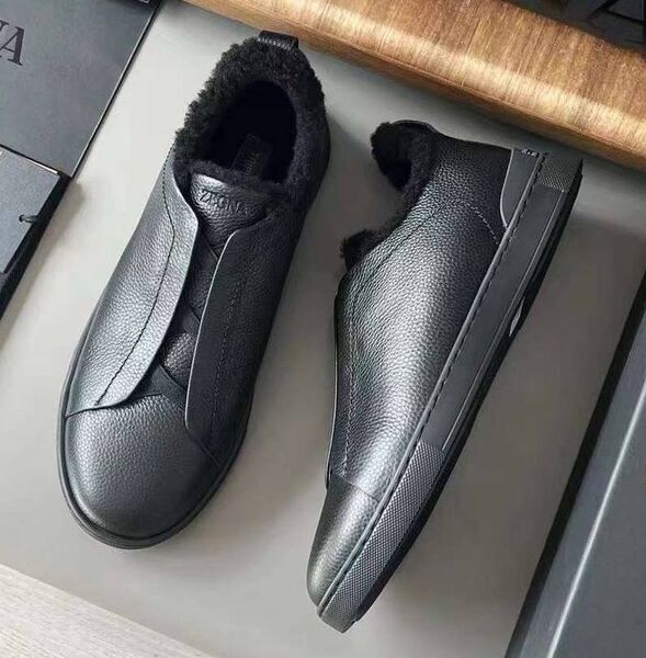 Мужские кеды Zegna мужской кожа черный 165922