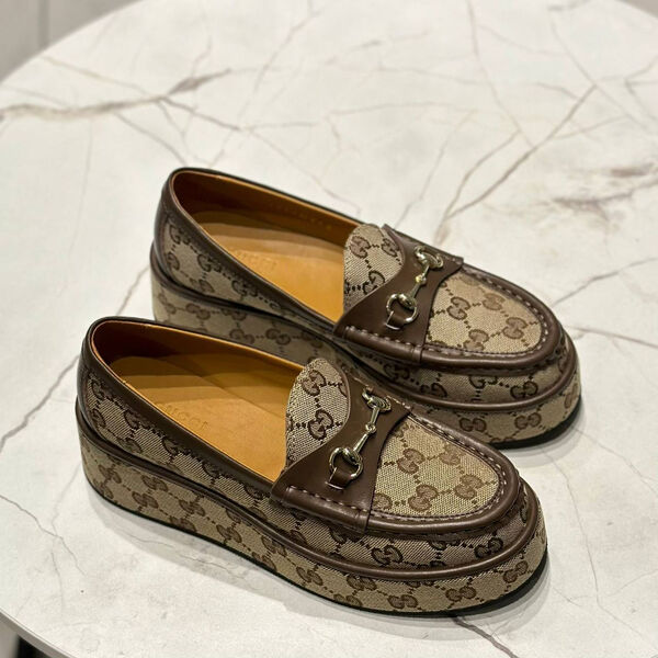 Лоферы Gucci женский текстиль бежевый 165554-2