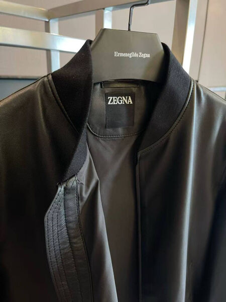 Мужской бомбер Zegna мужской кожа черный 198749-4