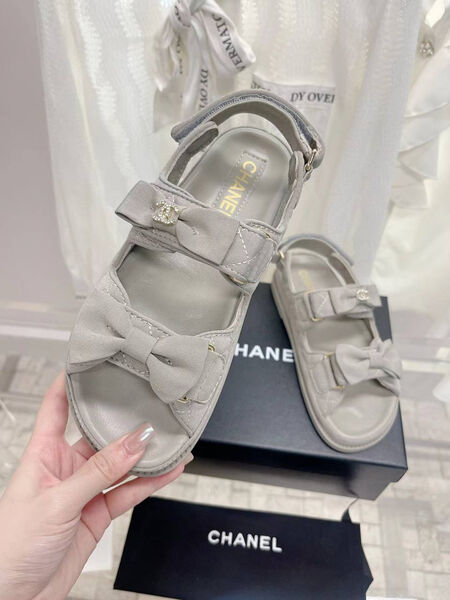 Сандалии Chanel женский текстиль графитовый 110185-2