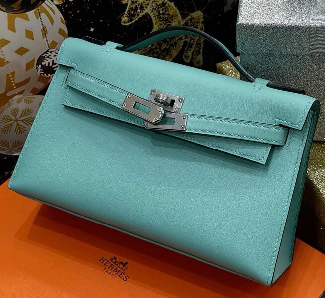Сумка Hermèskelly 20 Pochette женский кожа бирюзовый 138894