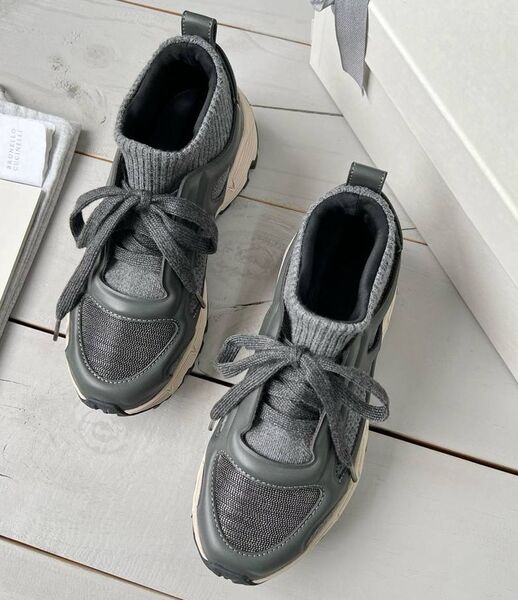 Кроссовки Brunello Cucinelli женский кожа графитовый 163044