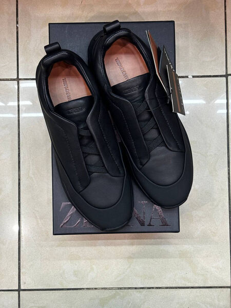 Мужские кроссовки Zegna мужской кожа черный 169130-7