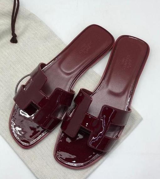 Шлепки Hermès женский бордовый 89383