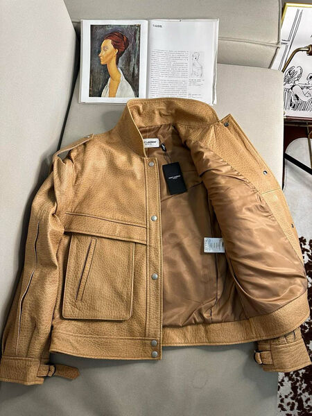 Куртка Saint Laurent женский кожа бежевый 160256-7