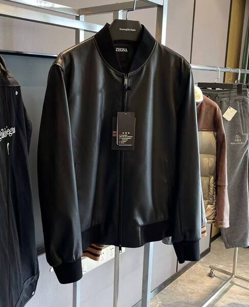 Мужской бомбер Zegna мужской кожа черный 198749