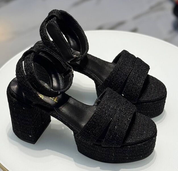 Босоножки Chanel женский текстиль черный 191081
