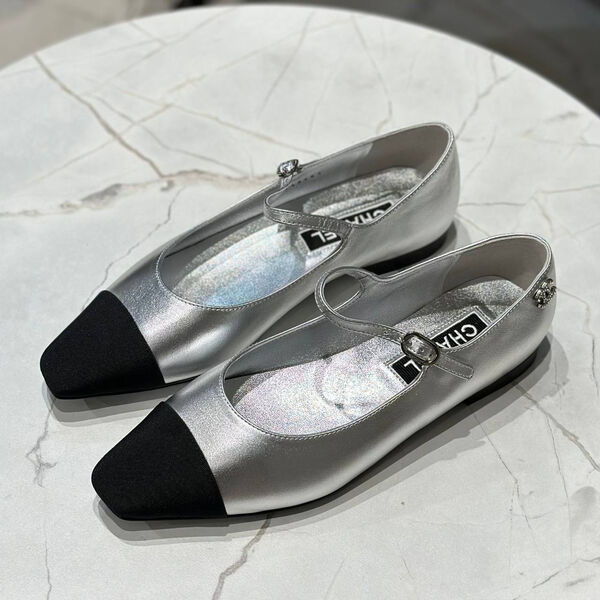 Балетки Chanel женский кожа графитовый 147640-2