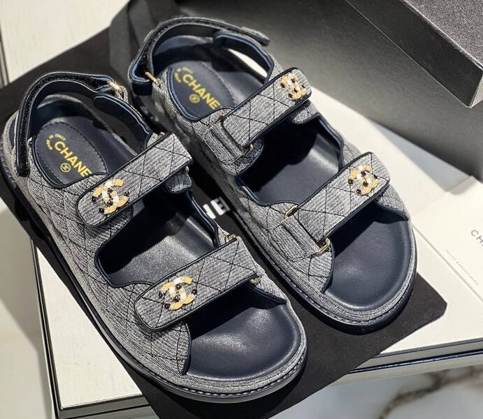 Сандалии Chanel женский текстиль графитовый 113004