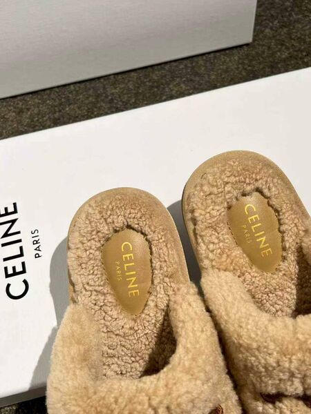 Меховые тапочки Celine женский натуральный мех бежевый t5925111-1-5