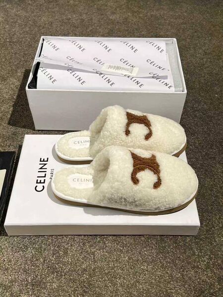 Меховые тапочки Celine женский натуральный мех белый h5852293-1-2