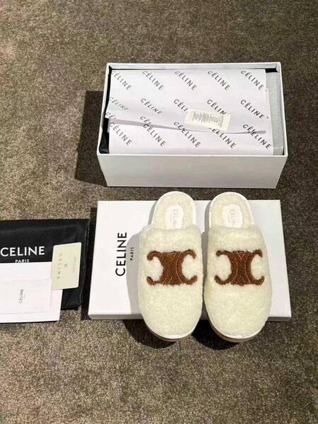 Меховые тапочки Celine женский натуральный мех белый h5852293-1-3