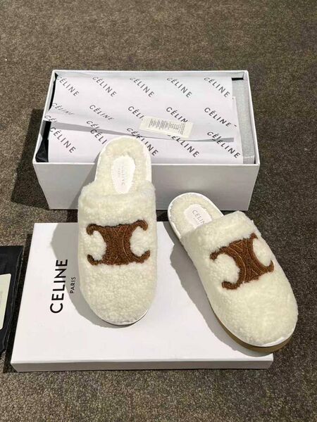 Меховые тапочки Celine женский натуральный мех белый h5852293-1-4