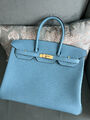 Сумка Hermès Birkin 35 ручная работа женский кожа бирюзовый 75378-4
