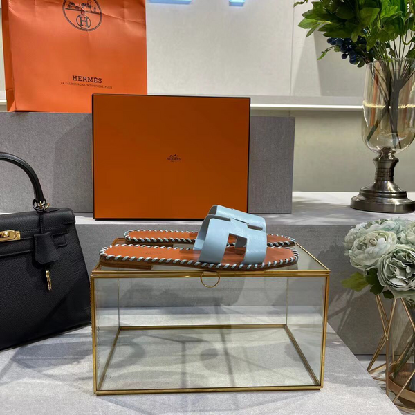 Шлепки Hermès женский кожа бирюзовый 89652-4