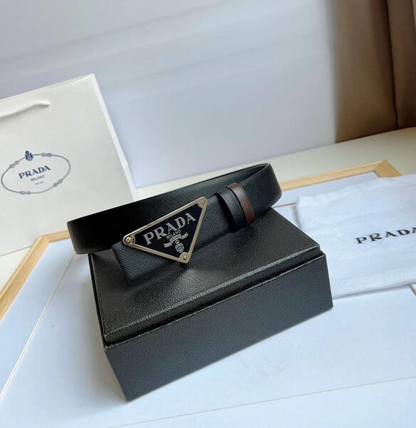 Мужской ремень двухсторонний Prada мужской кожа черный 113374-3
