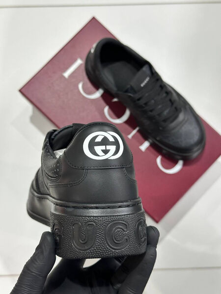 Мужские кеды Gucci мужской кожа черный 185039-4