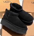 Угги Ugg Platform Mini женский замша черный,серебристый 167673