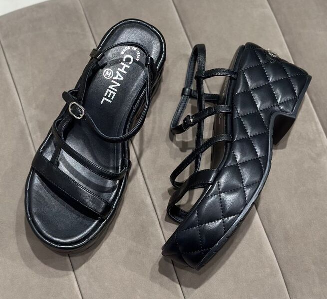 Босоножки Chanel женский кожа черный 112860