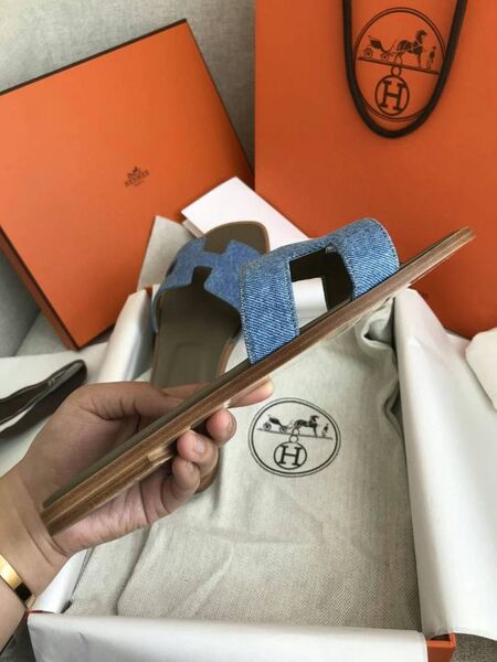 Шлепки Hermès женский текстиль синий 89467-4