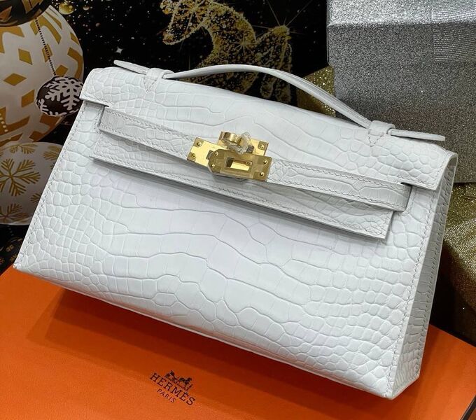 Сумка Hermèskelly 20 Pochette женский кожа белый 138909