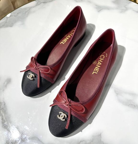 Балетки Chanel женский кожа бордовый 187581