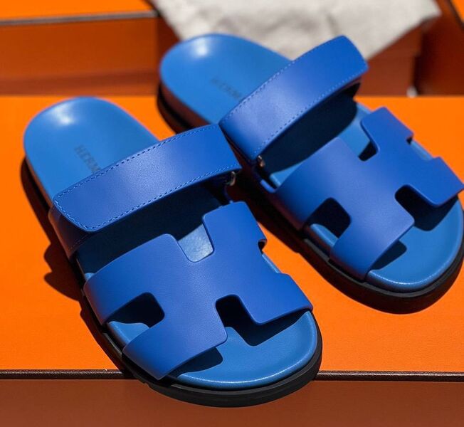 Шлепки Hermès женский кожа синий 154831