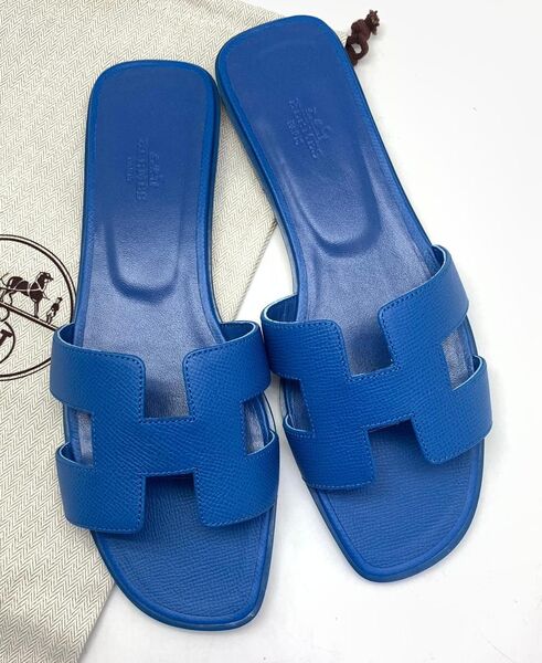 Шлепки Hermès женский кожа синий 89160
