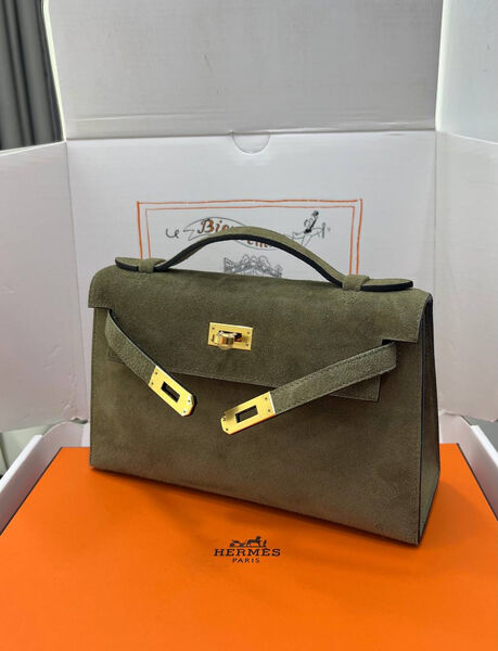 Сумка Hermèskelly Pochette женский замша болотный 155751-2