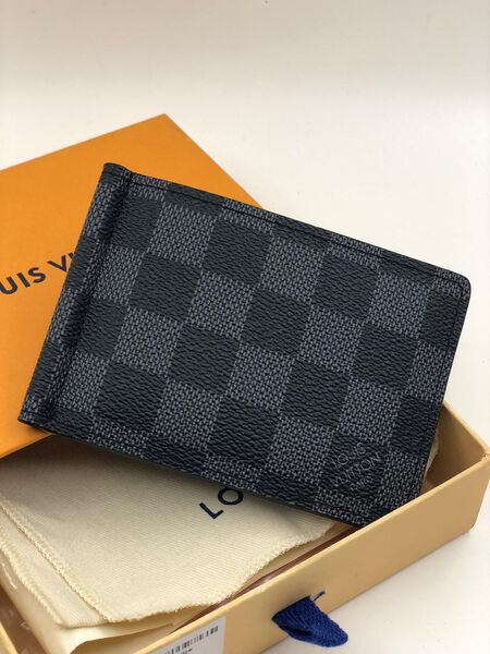 Зажим для купюр Louis Vuitton мужской кожа графитовый 22866