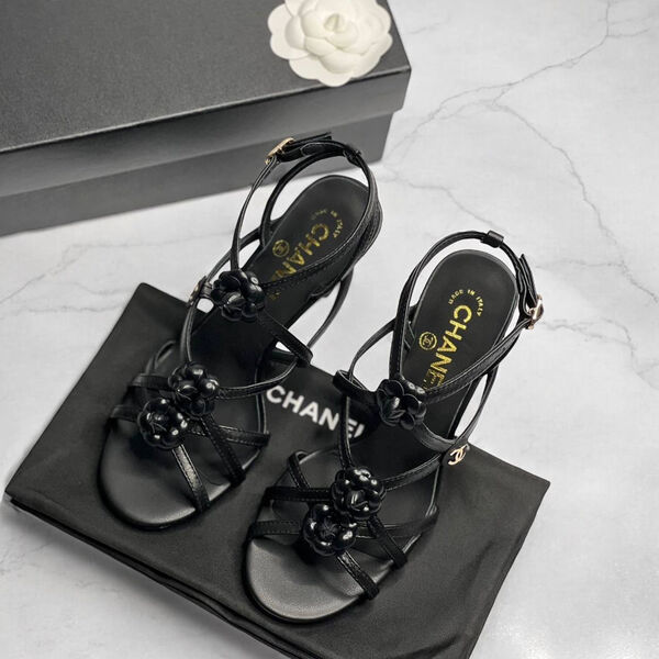 Босоножки Chanel женский кожа черный 181754-2