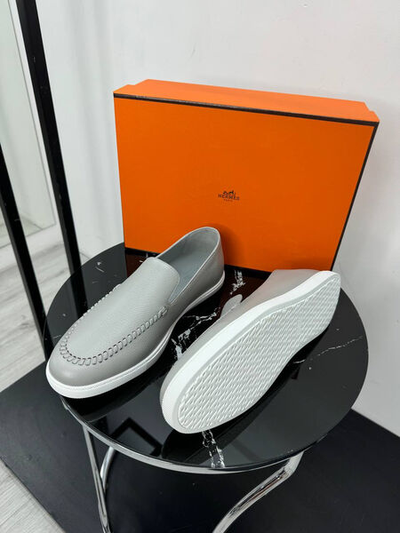 Мужские лоферы Hermès мужской кожа графитовый 193025-2
