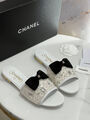 Шлепки Chanel женский текстиль белый 180824-2