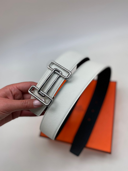 Мужской ремень двусторонний Hermès мужской кожа белый 53322-3