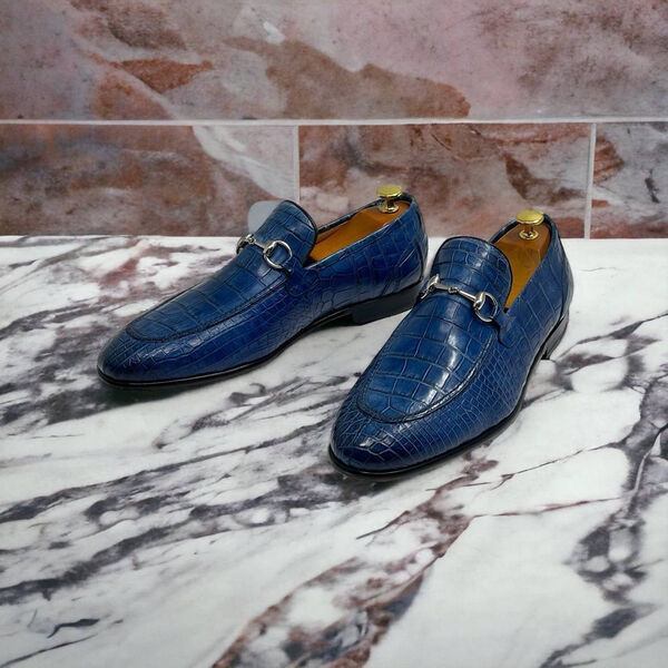 Мужские лоферы Gucci мужской кожа синий 120269-2