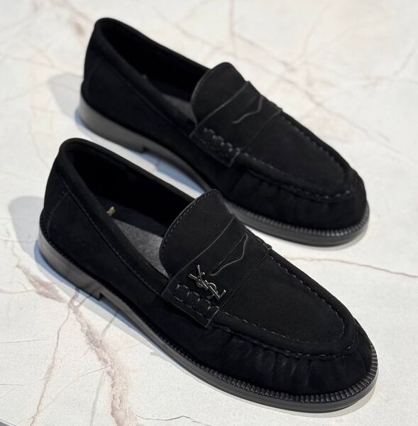 Лоферы Saint Laurent женский замша черный 184336