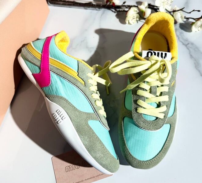 Кроссовки Miu Miu женский текстиль бирюзовый 184342