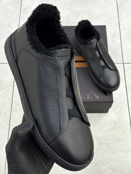 Мужские кеды Zegna мужской кожа черный 165922-2